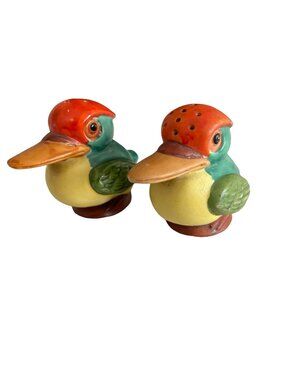 Vintage Ceramic Duck Salt and Pepper Shakers Germany Hand Painted Colorful Bird